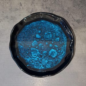 Abstract Handmade Decorative Plate - Blue and Black Moonscape Bubble Effect