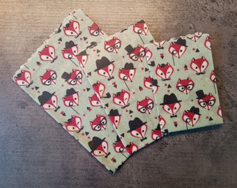 Beeswax Wraps - Gentleman Foxes - Set of 3 - Handmade Eco Kitchen Homeware Gift