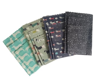 Beeswax Wraps - Dogs and Cats - Set of 3 - Handmade Eco Kitchen Homeware Gift
