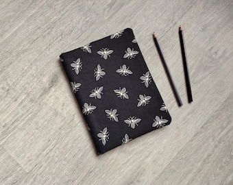 Black Bees Reusable A5 Notebook Cover - Handmade Eco Stationery