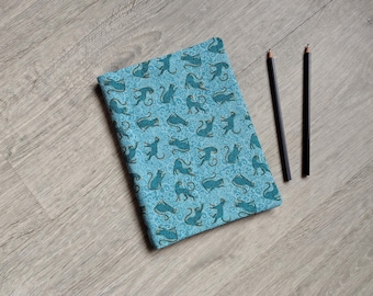 Turquoise Cats Reusable A5 Notebook Cover - Handmade Eco Stationery