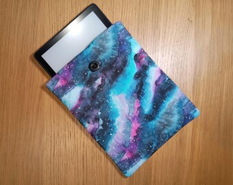 Space Nebula E-Reader Slip Cover - Handmade Padded Fabric Pouch - Gift for Reader