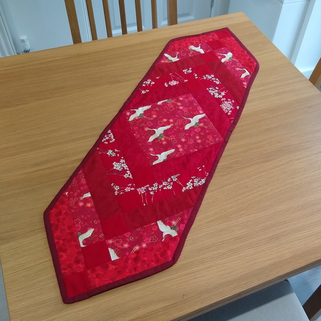 Red Patchwork Table Runner Handmade Red Japanese-inspired Quilted Table Runner OOAK - Etsy