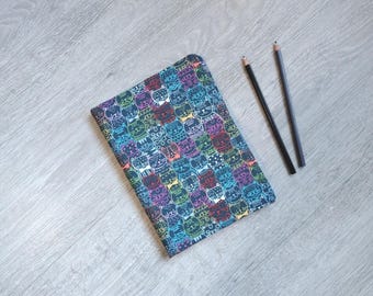 Bright Cats Reusable A5 Notebook Cover - Handmade Eco Stationery