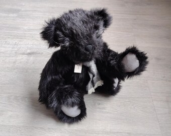 Pepper - Handmade Teddy Bear - 13" 33cm, Black Fur, Green Eyes, Fully Jointed, One-of-a-Kind