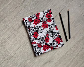 Skulls and Flowers Reusable A5 Notebook Cover - Handmade Eco Stationery