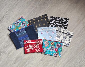 Handmade Flat Zip Pouches in Various Designs: Handbag Organiser, Cosmetic Bag