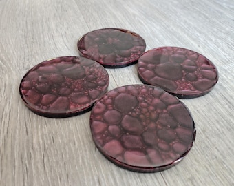 Set of 4 Handmade Resin Coasters - Red Bubbles