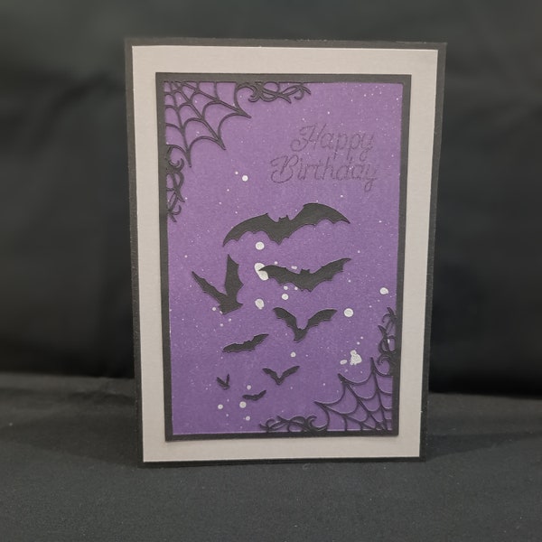 Handmade Bats and Cobwebs Birthday Card