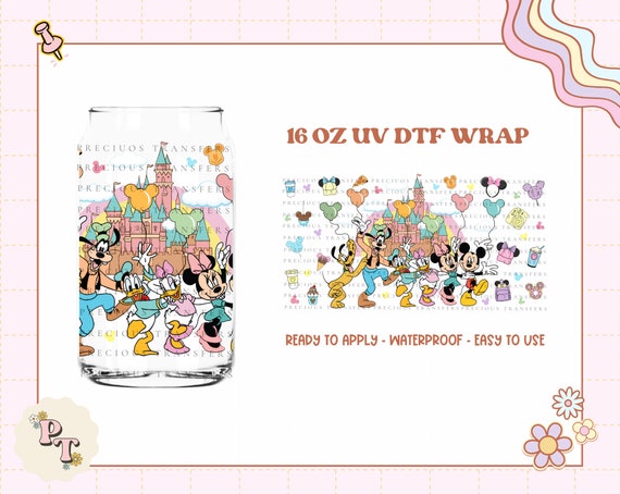 UV DTF Theme Park Snacks Cup Wrap | 16oz. Glass Can Wrap | UVDTF Wrap |  Ready to Apply Permanent Adhesive | No Heat | Waterproof