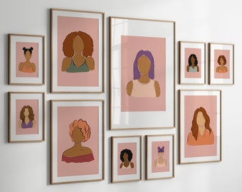 International Woman's Day Poster Set - Woman Diversity Portrait Posters - Poster Set of 10 - Feminist Art Prints - Playful Woman Art Posters