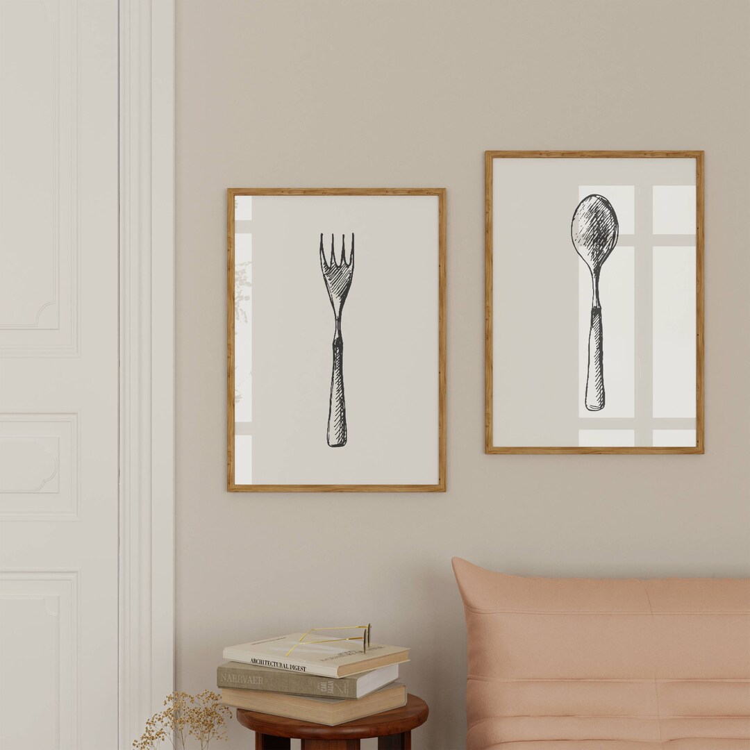 Lithography Spoon and Fork Art Prints Vintage Kitchen Posters Poster