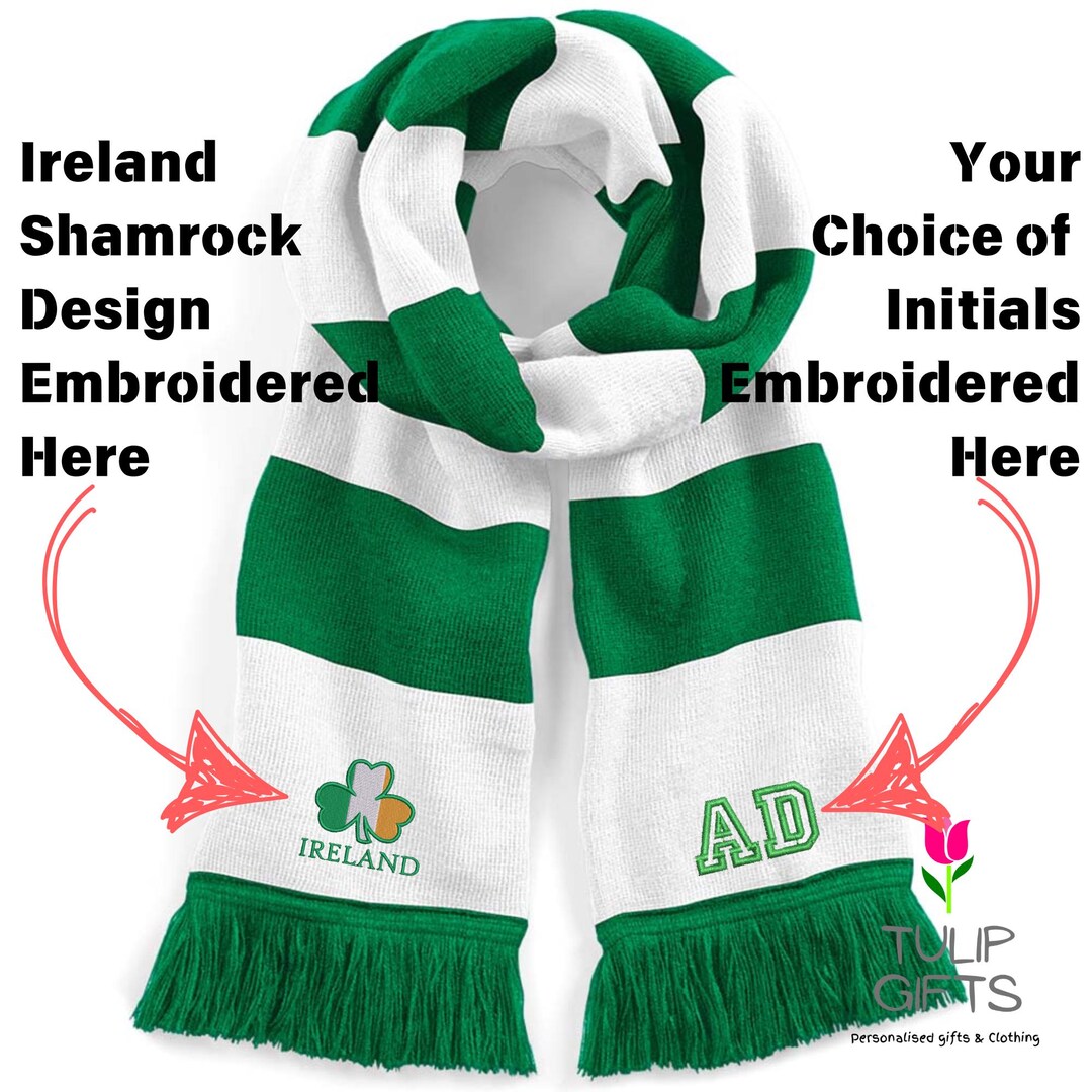 Personalized Ireland Stadium Scarf: Embroidered Shamrock & Initials ...