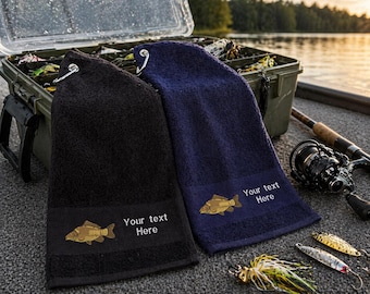 Personalized Carp Fishing Hand Towel – Embroidered Angler Gift