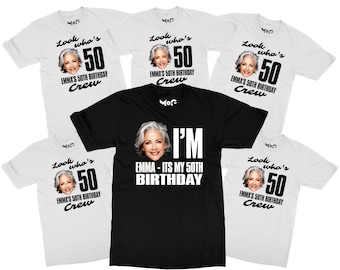 Custom Face 50th Birthday Shirt, Funny Photo Shirt, Look Who's 50 Tee, Personalized Picture Shirt, 50th Birthday Squad Crew Group Tees