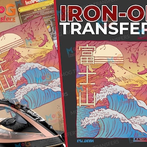 Berg Fuji japanische Welle Eisen auf T-Shirt Transfer, Hokusai Die große Welle der Kanagawa Heat Press japanische Berg Japan Kanagawa Malerei