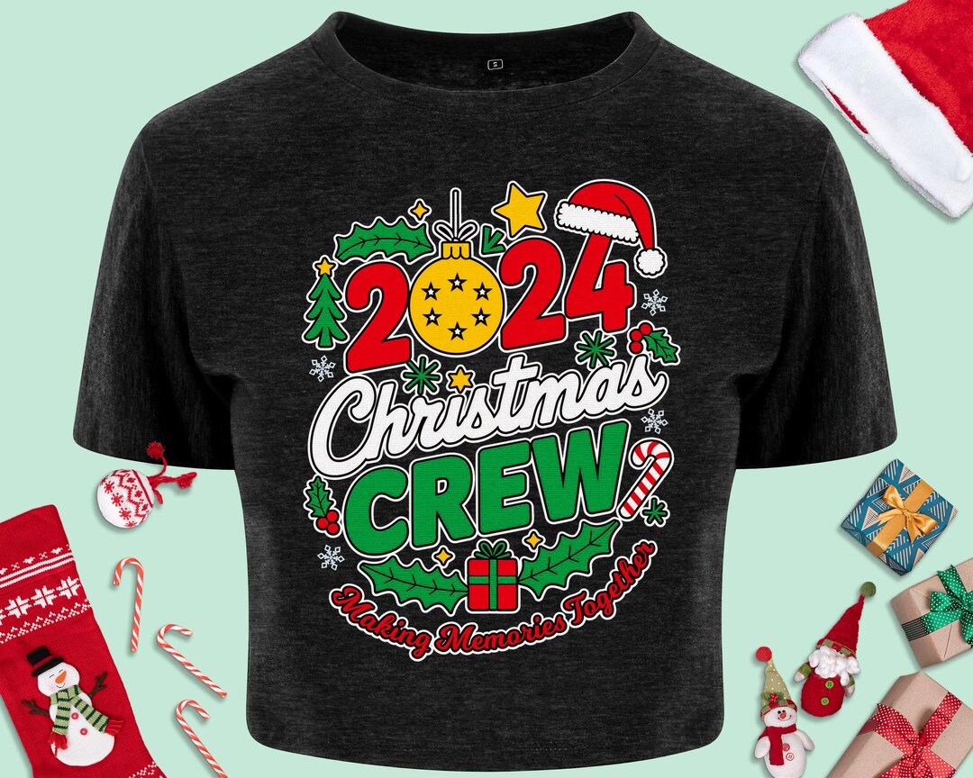 Christmas 2024 Crew Crop Top, Xmas Celebration Family Matching Cropped