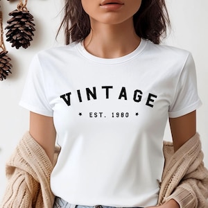 Custom Vintage Birthday Year T-shirt, Birth Milestone Tee, Customised Birth Year Bday Party Tee, Personalised Bday Gift for Kids & Adults