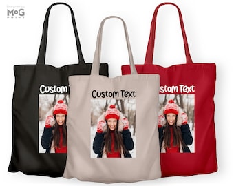 Custom Photo & Text Tote Bag, Personalised Your Own Image, Canvas Shopping Bag Gift
