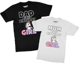 Dad Mum of the Birthday Girl Shirt, Unicorn Birthday Family Shirts, Rainbow Pony Party Outfit, Matching Mom Dad Birthday Girl T-Shirts