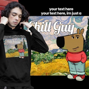 Personalised Chill Guy Hoodie, Viral Chilling Dog Meme Hoody, Custom Text Famous Internet Hilarious Dog Cartoon Jumper, Funny Cartoon Hoodie
