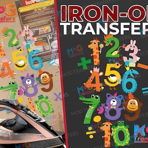 Animal Numbers Iron on Transfer, World Maths Day Numeracy Numbers Day T-shirt Fun Math School Kids Children Learning Digit Count Fabric Gift