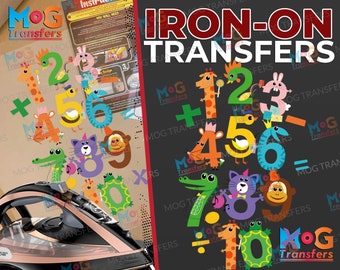 Animal Numbers Iron on Transfer, World Maths Day Numeracy Numbers Day T-shirt Fun Math School Kids Children Learning Digit Count Fabric Gift