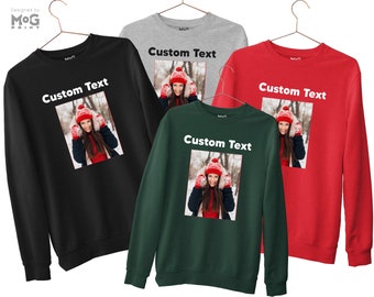 Personalisiertes Foto-Sweatshirt, benutzerdefinierter Bildtext-Jumper, personalisierte Geburtstags-Weihnachtsjungenparty-passende Weihnachtspullover, maßgeschneiderte Geschenke