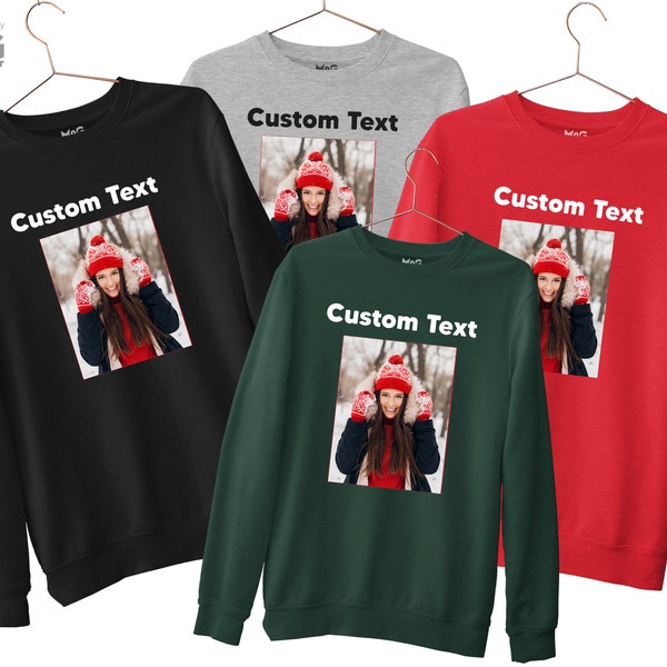 Personalised Photo Sweatshirt, Custom Image Text Jumper, Personalized Birthday Christmas Hen Party Matching Xmas Jumpers, Customised Gifts