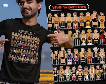 Retro Wrestlers Figurine T-shirt, 80s 90s Wrestling Legends Tee