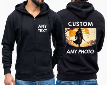 Custom Logo Zipped Hoodie, Your Own Text Photo Zip Up Sweatshirt, Full Zip Team Hoodie,  Personalised Image Gift Top for Men Women