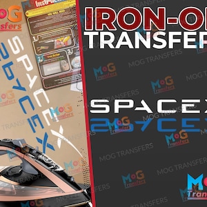 SpaceX gespiegeld logo opstrijkbare warmteoverdracht, voor T-shirtkleding | Space X-t-shirt | Ruimteliefhebber Elon Musk FALCON MARS Cadeau cadeau-idee