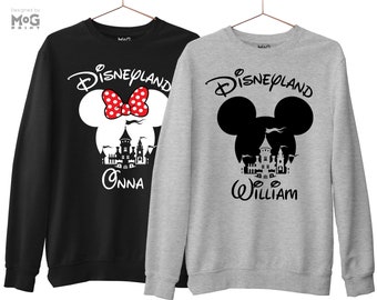 Mickey Minnie Disneyland Printed Sweatshirt, Personalised Sweater Unisex Disneyworld Lover, Customised Matching Family Jersey, Birthday Gift