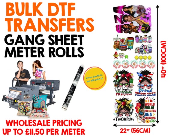 Custom DTF Transfers Metre Gang Sheet, Bulk Wholesale Printing, Personalised Ready to apply