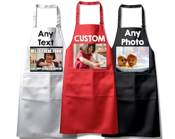 Personalised Photo Chef Apron, Kitchen Cooking Adjustable Apron with Pocket, Housewarming Gifts, Custom Picture Kitchen Supply for Men Women