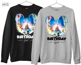Disneyland Birthday Squad Cotton Sweatshirt, Mickey and Friends Family Matching Shirt