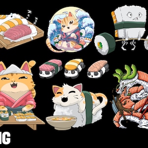 sushi png bundle sublimation sushi clipart sushi cat dragon