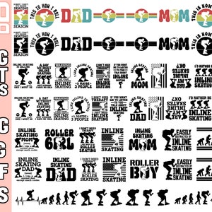 Peut inclure: Une collection de fichiers de découpe SVG sur le thème du roller en ligne en noir et blanc. Les motifs comprennent des phrases comme "Le roller en ligne appelle", "Je préfère être en roller en ligne" et "Facilement distrait par le roller en ligne".