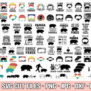 Bundle svg panda cricut panda png bundle panda shirt design bundle eps dxf jpg clipart vecteur usage commercial gratuit