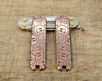 58 mm copper handle scales, scales smiley lasered CU - sakMODparts