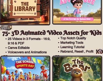 PLR| 75+ 3D Animated Video Assets for Kids w/ Voiceovers | VOL. 2|Customizable for You Tube Tik Tok Insta| Rebrand Resell| Bonus + Tutorial