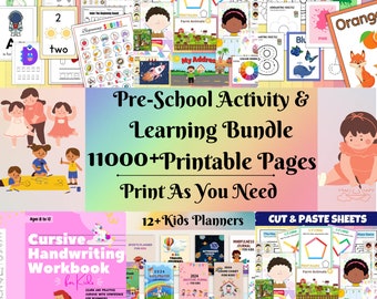 11000 Preschool + Kindergarten Printable Activity Worksheets| All-In-One Learning Bundle|  Kids & Family Games| Print as per your need| PLR