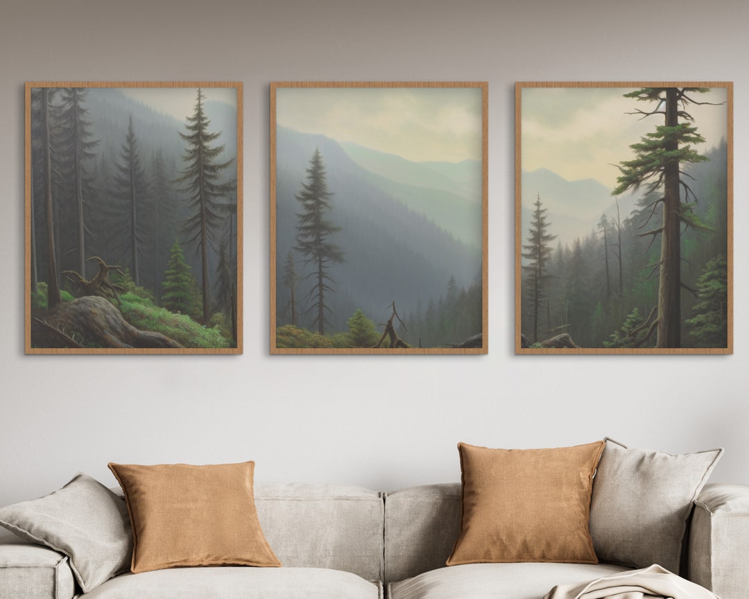 3 Piece Wall Art Misty Forest Fog Forest Print Wall Decor Etsy
