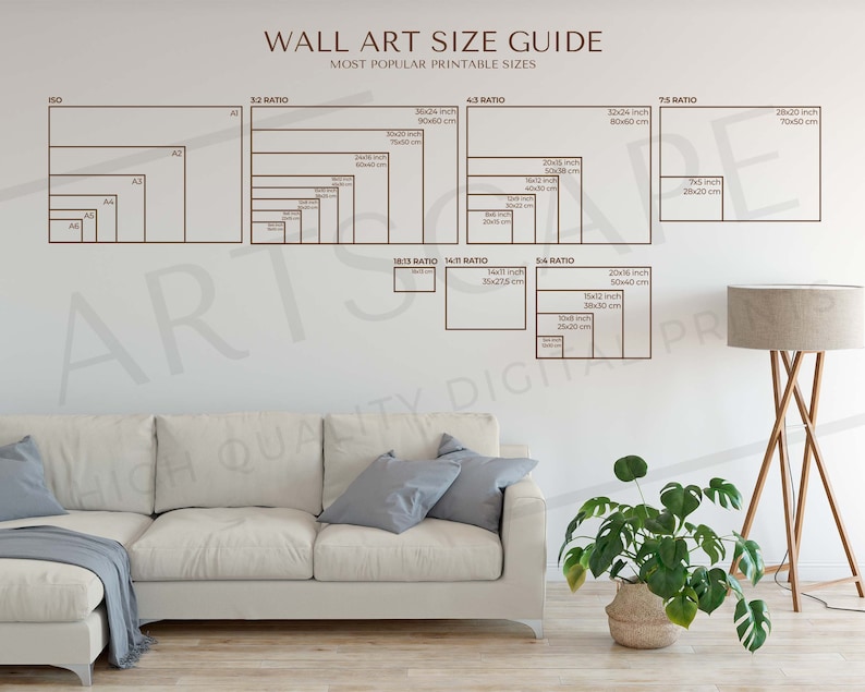 Wall Art Size Guide Frame Sizing Mockup Poster Size Portrait Landscape