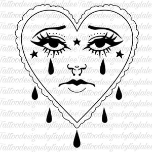Crying heart tattoo design