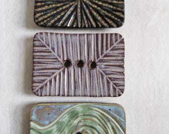 Sgraffito textured small soap dish - Handmade Glazed Ceramics - Small Batch Pottery