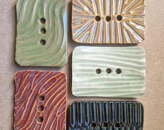 Sgraffito textured small soap dish - Handmade Glazed Ceramics - Small Batch Pottery