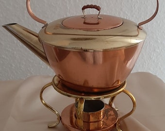 Mid-Century Teekanne Kupfer/Messing Teekanne mit Stövchen