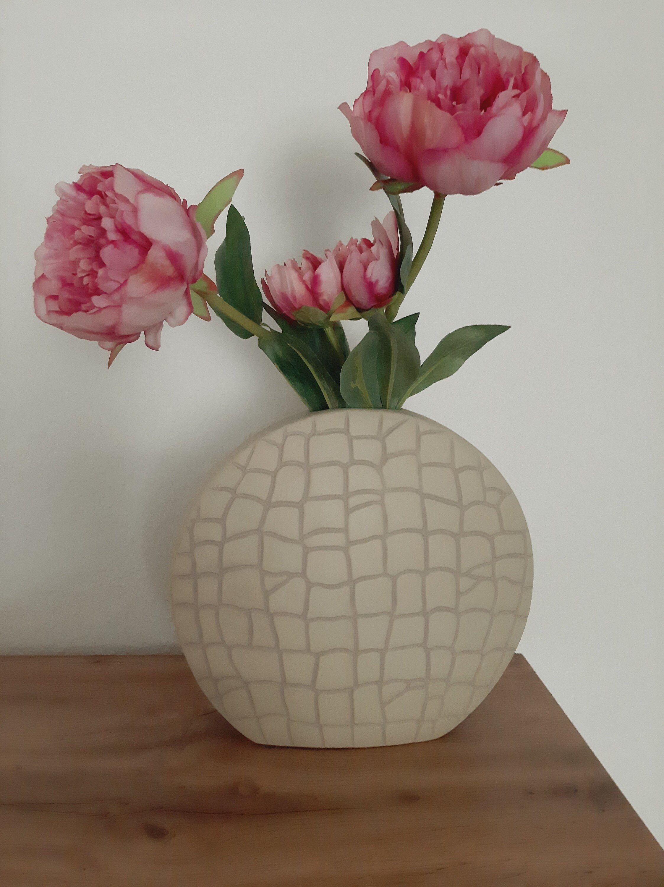 Artificial peonies with vase