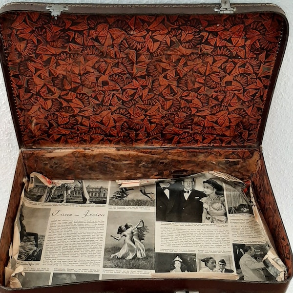 Sehr alter Koffer 40/50er Jahre Kartonage Leder? Dekoration